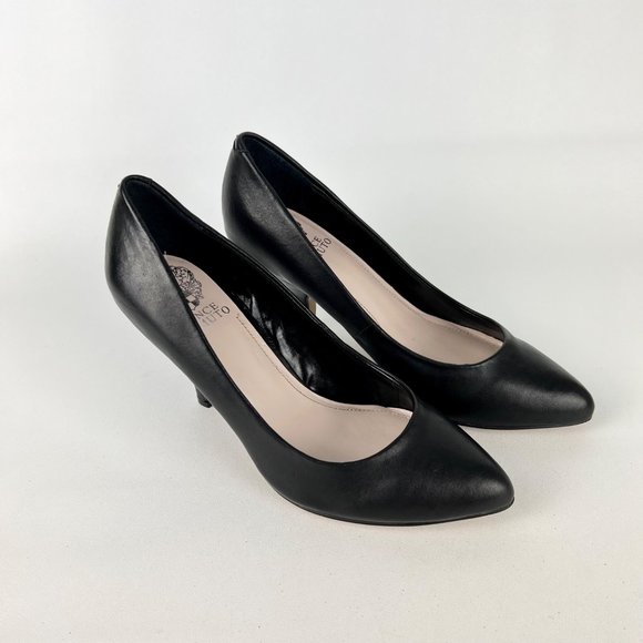 Vince Camuto Vickiy Womens Black Leather Pumps Classic Medium Heel size 7 - Picture 1 of 16